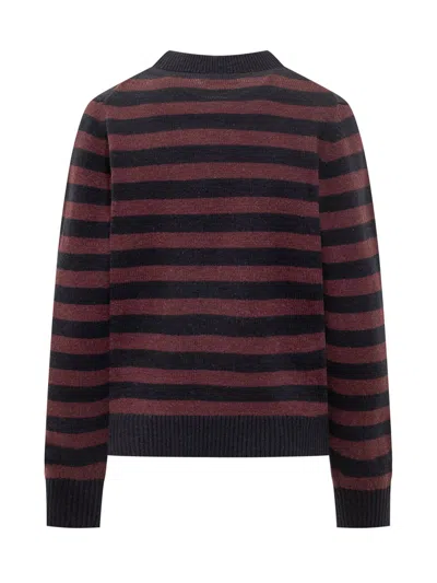 Ganni Graphic Wool Mix Poodle Stripe Crewneck Knitwear Multicolor In Black