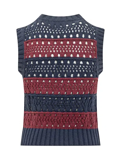 Ganni Multicolor Blue Striped Vest In Blue