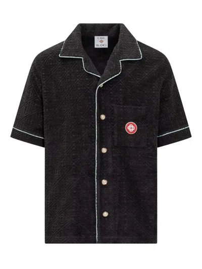 Casablanca Black Shirt With Classic Lapels And All-over Embossed Monogram In Black