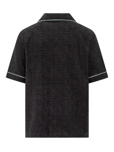 Casablanca Black Shirt With Classic Lapels And All-over Embossed Monogram In Black