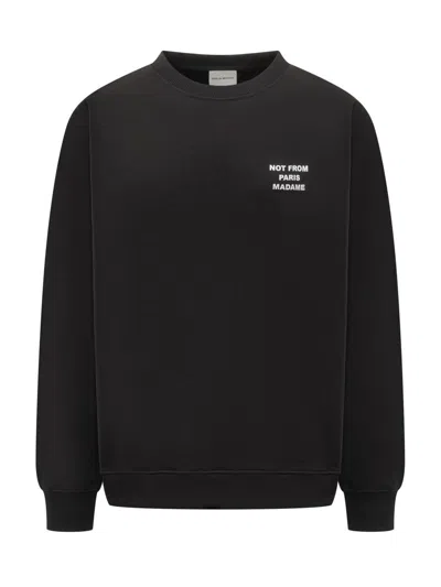 Drôle De Monsieur Black Sweatshirt With Bold Slogan And Elastic Hems In Black