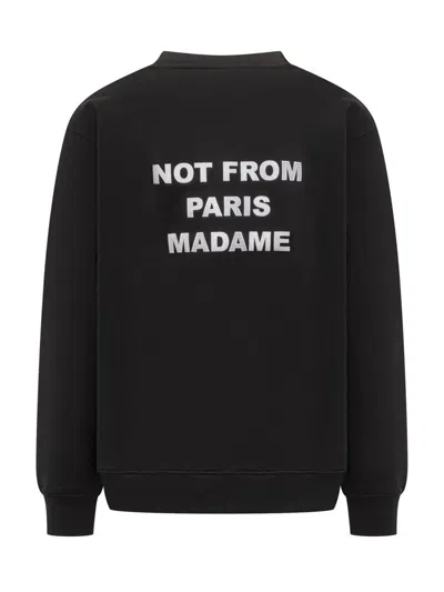 Drôle De Monsieur Black Sweatshirt With Bold Slogan And Elastic Hems In Black
