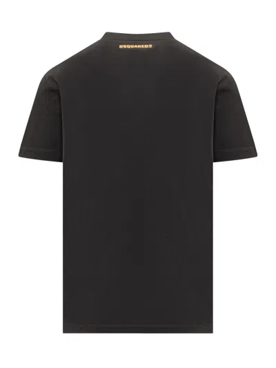 Dsquared2 Black Crewneck T-shirt With Print On The Front And Logo Lettering On The Rear In Cotton Man In Black