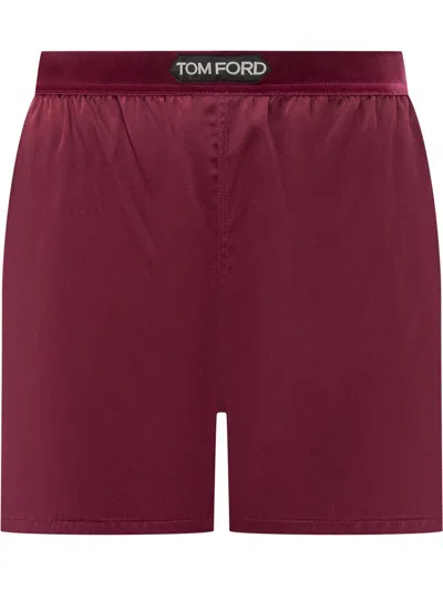 Tom Ford Silk Satin Short Pants In Burgundy