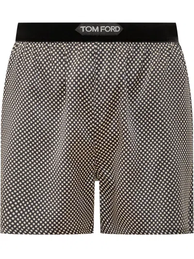 Tom Ford Shorts Stile Pigiama In Seta A Pois In Gray