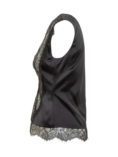 Tom Ford Lace-trimmed Satin Top In Black