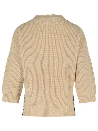 Marni Crew Neck Wool Sweater Embroidered In Brown