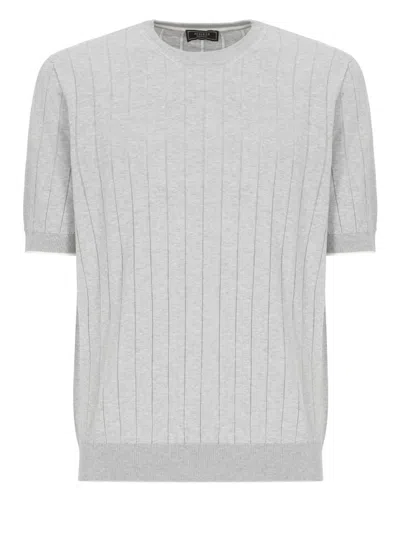 Peserico Ribbed Round Neck T-shirt In Gray