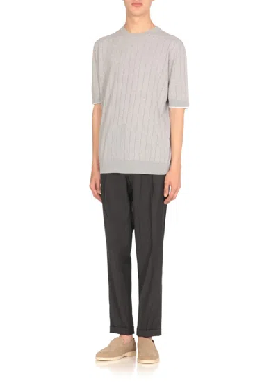 Peserico Ribbed Round Neck T-shirt In Gray