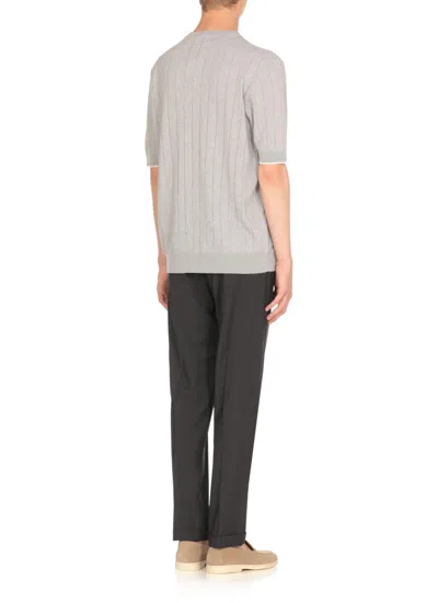 Peserico Ribbed Round Neck T-shirt In Gray