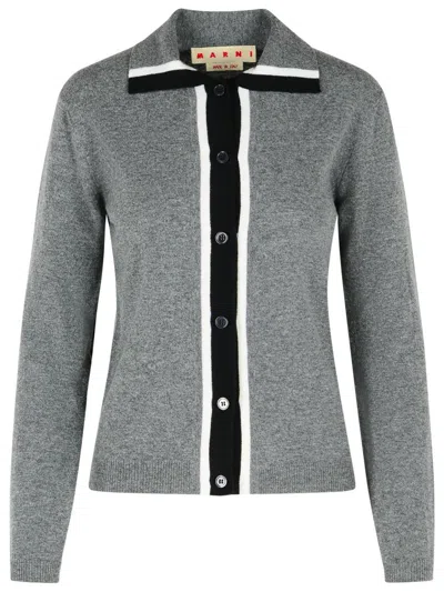 Marni Virgin Wool Cardigan With Contrasting Collar In Gray