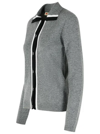Marni Virgin Wool Cardigan With Contrasting Collar In Gray