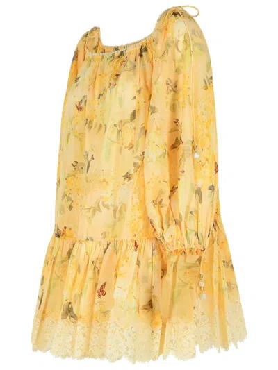 Zimmermann Cascadian Tiered Mini Dress 3214dss255 Ylwbotflo In Yellow