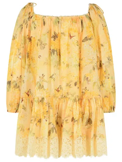 Zimmermann Cascadian Tiered Mini Dress 3214dss255 Ylwbotflo In Yellow