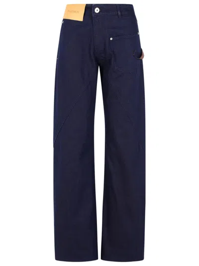 Jw Anderson Workwear Cotton Pants With Blue Twisted Leg
