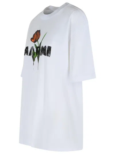 Marni White Cotton T-shirt With Tulip Print Women In White