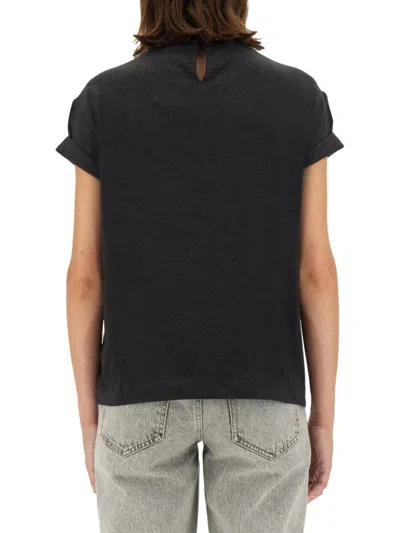 Brunello Cucinelli Classic Black Jersey T-shirt With Subtle Keyhole Detail In Black