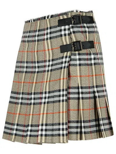 Burberry Grey Wool Mini Kilt In Green