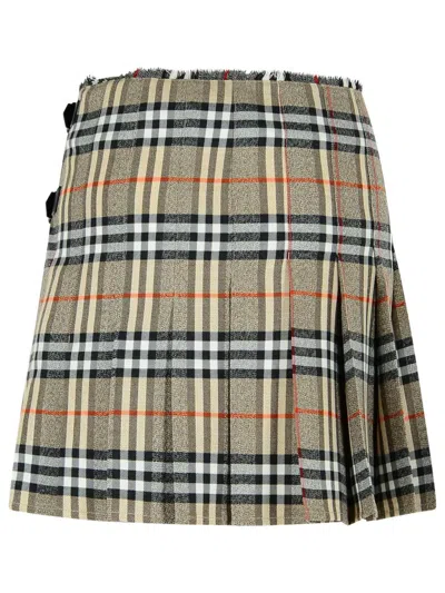 Burberry Grey Wool Mini Kilt In Green