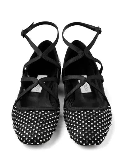 Jimmy Choo Crystal-embellished Black Flat Shoes