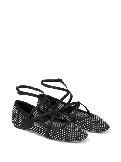 Jimmy Choo Crystal-embellished Black Flat Shoes