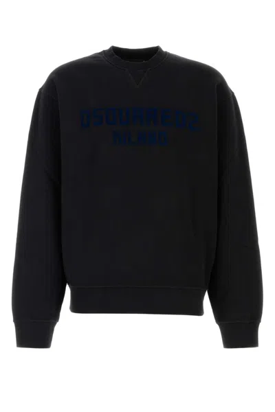 Dsquared2 Cotton Sweatshirt With Ribbed Cuffs And Hem In Black