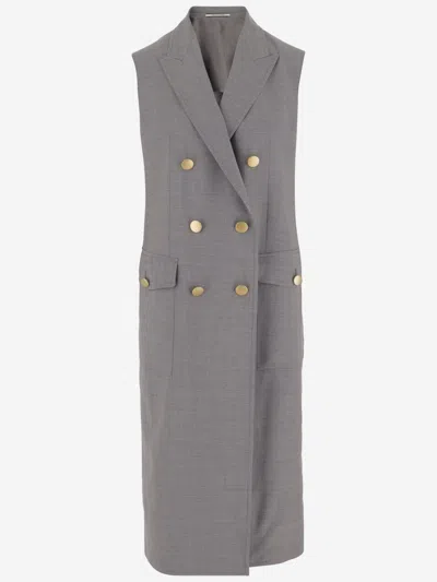 Tagliatore Grey Sleeveless Double-breasted Coat In Gray