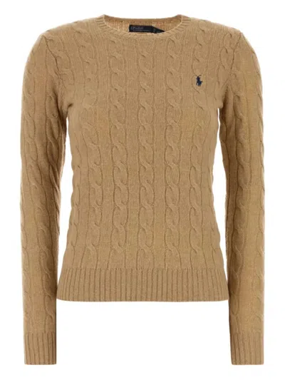 Ralph Lauren Light Brown Wool Crewneck Sweater In Brown