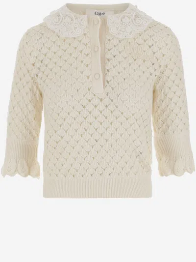 Chloé White Wool And Silk Blend Sweater