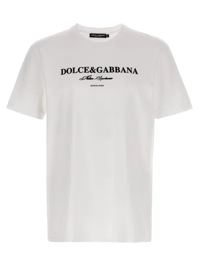 Dolce & Gabbana White Crewneck T-shirt With Logo Lettering Print On The Front