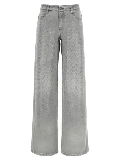 Ermanno Scervino Crystal Embellished Denim Pockets In Gray