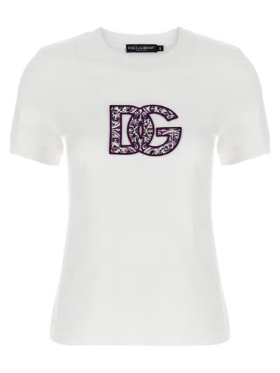 Dolce & Gabbana Jersey T-shirt With Lace Inlay In White