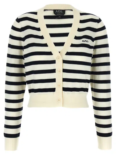 Apc Striped Pattern Knitwear Cardigan With Ribbed Cuffs In Multi