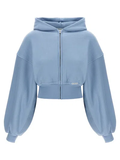 Alexander Wang Light Blue Cropped Hoodie In Blue
