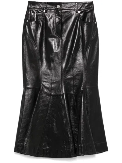 Sportmax Leather Skirt With Pockets And High Waist In Black