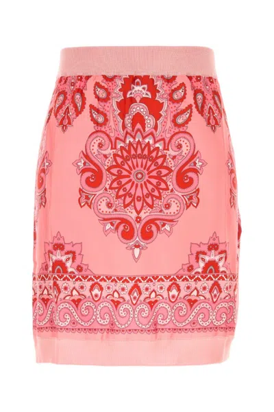 Etro Pink Printed-panel Knitted Skirt In Pink