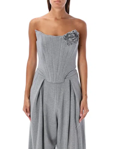 Giuseppe Di Morabito Grey Floral-appliqu Cotton Corset In Blue