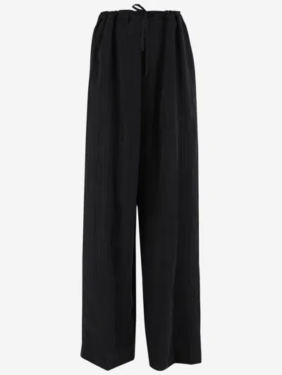 Balenciaga Black Drawstring Wide-leg Pants In Black