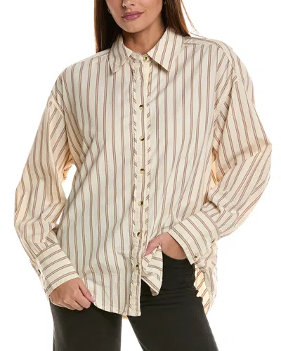 Free People Striped Varsity Vibes Shirt In Ivory Combo In Neutral