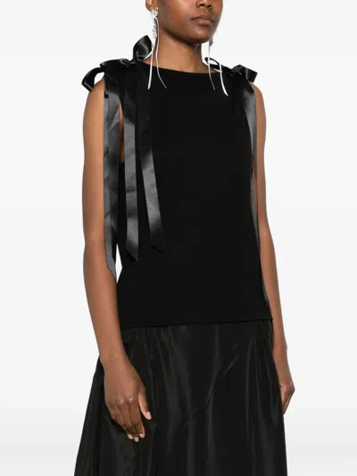 Simone Rocha Bow Ribbon Tank Top In Black