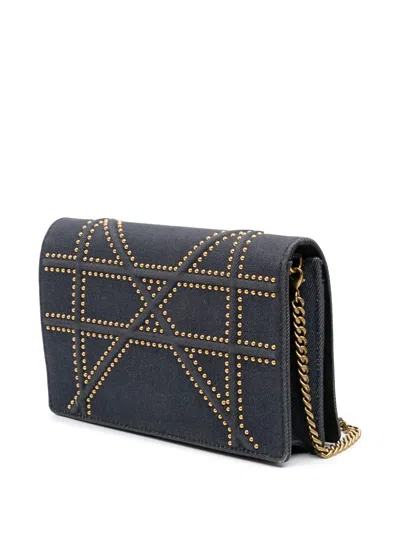 Pre-owned Dior 2017 Studded Denim Ama Wallet On Chain Crossbody Bag In Blue