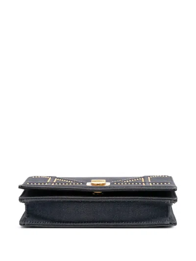 Pre-owned Dior 2017 Studded Denim Ama Wallet On Chain Crossbody Bag In Blue