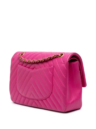 Pre-owned Chanel 2015-2016 Medium Classic Chevron Lambskin Double Flap Shoulder Bag In Pink
