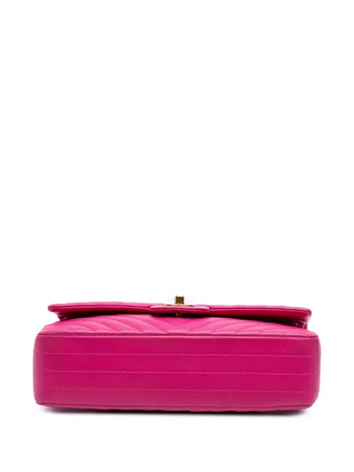 Pre-owned Chanel 2015-2016 Medium Classic Chevron Lambskin Double Flap Shoulder Bag In Pink