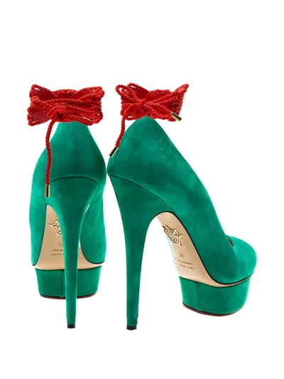 Pre-owned Charlotte Olympia  155mm Dolly Rope-detail Pumps In Green