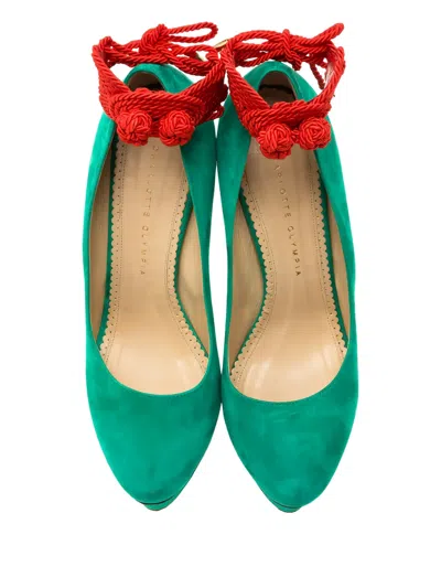 Pre-owned Charlotte Olympia  155mm Dolly Rope-detail Pumps In Green