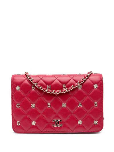 Pre-owned Chanel 2020 Quilted Lambskin All About  Wallet On Chain Crossbody Bag In Red