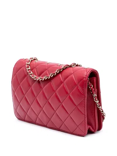 Pre-owned Chanel 2020 Quilted Lambskin All About  Wallet On Chain Crossbody Bag In Red