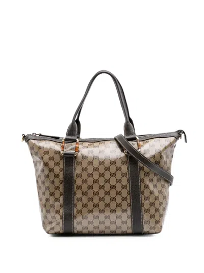 Pre-owned Gucci 2016-2025 Gg Crystal Abbey D Ring Tote Bag In Brown