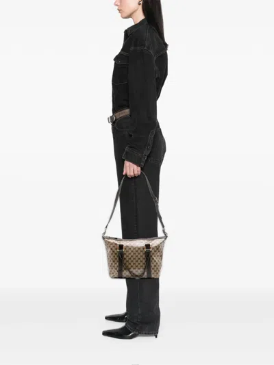 Pre-owned Gucci 2016-2025 Gg Crystal Abbey D Ring Tote Bag In Brown